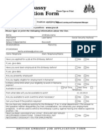 British Embassy Job Application Form: Please Type or Print