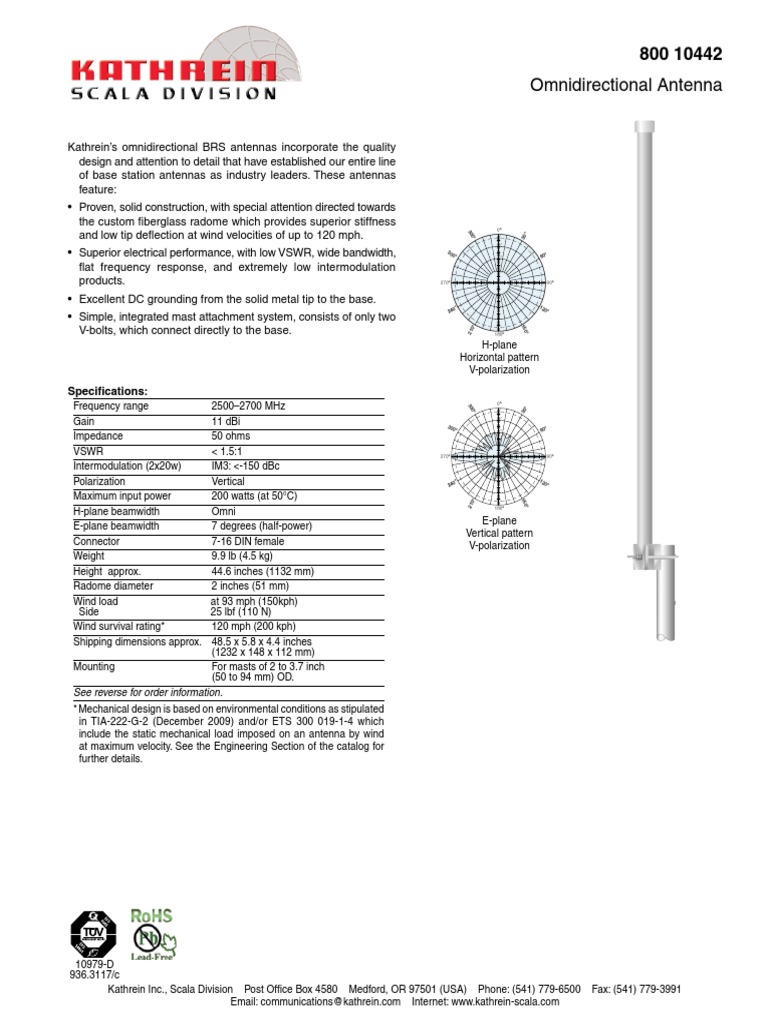 Kathrein 80010442 PDF Antenna (Radio) Wireless