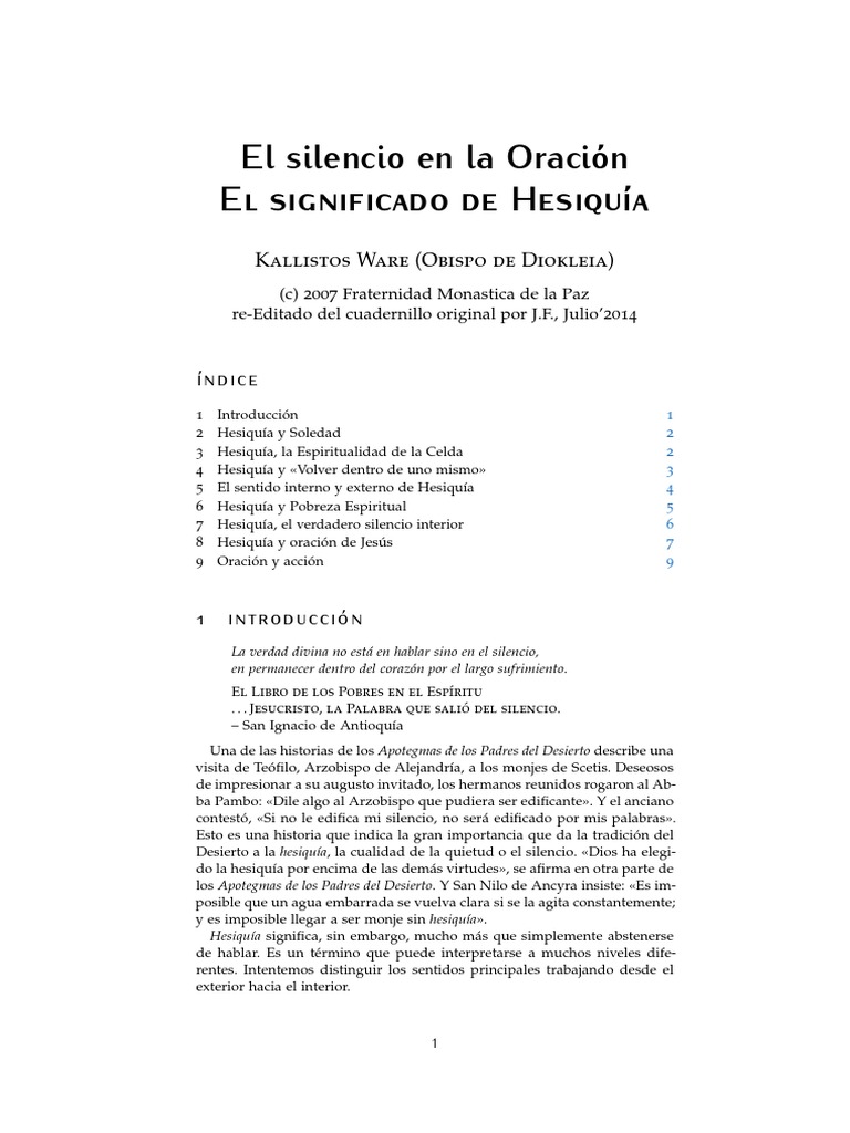 Silencio y Hesiquía en la Oración | PDF | Ermitaño | Oración