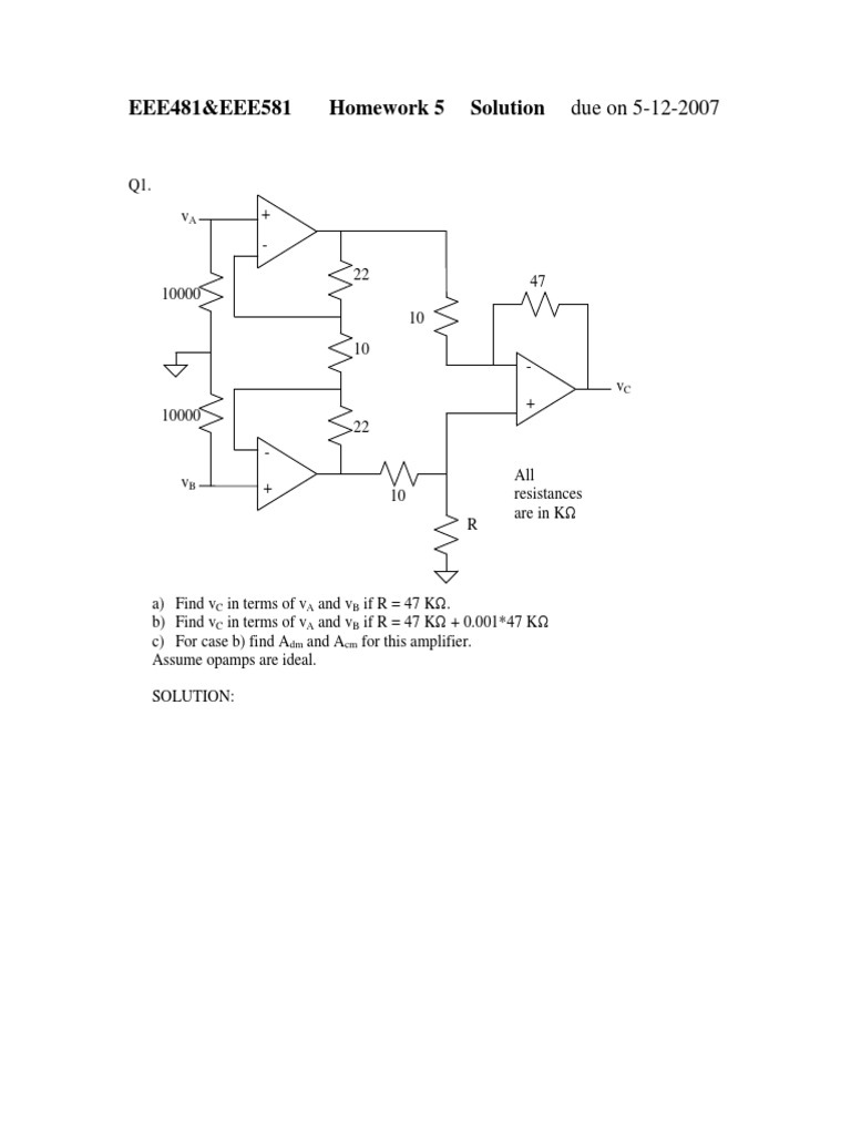 HW5 Fall 2007 EEE481&581 Solution | PDF | Amplifier | Electrical ...