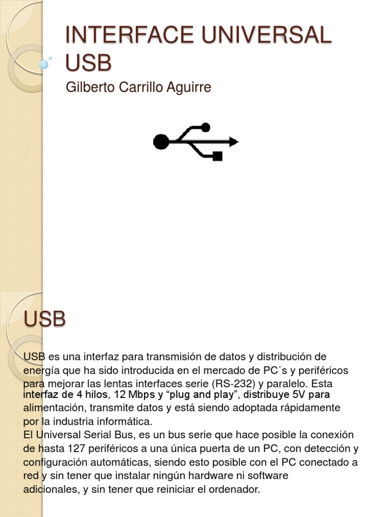 Interfaz Universal USB: Conexiones y Usos | PDF | USB | Periférico