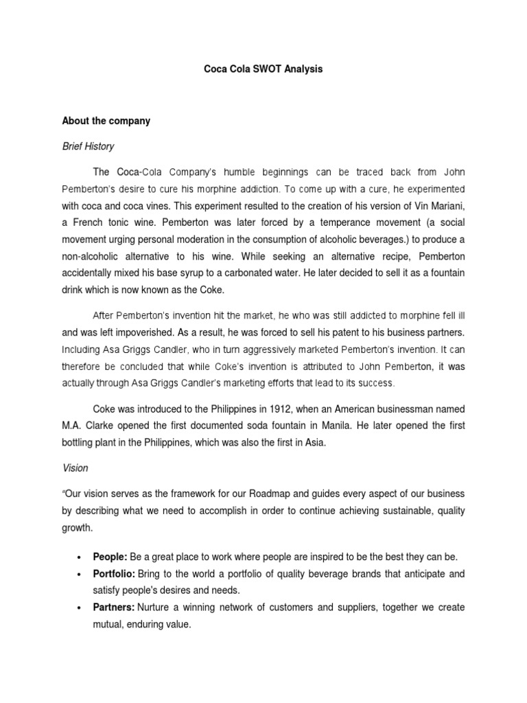 Coca Cola Swot AnalysisRevised PDF Coca Cola Soft Drink