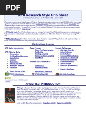 Apa Research Style Crib Sheet