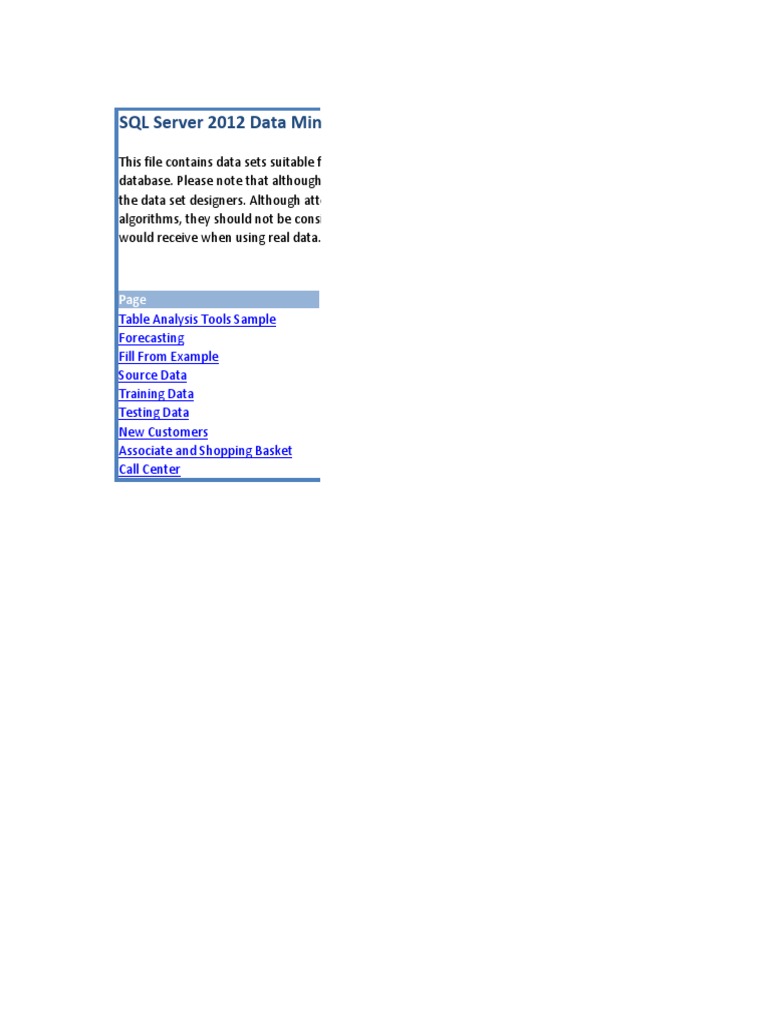 SQL Server Data Mining Sample Sets | PDF | Data Mining | Microsoft Sql ...