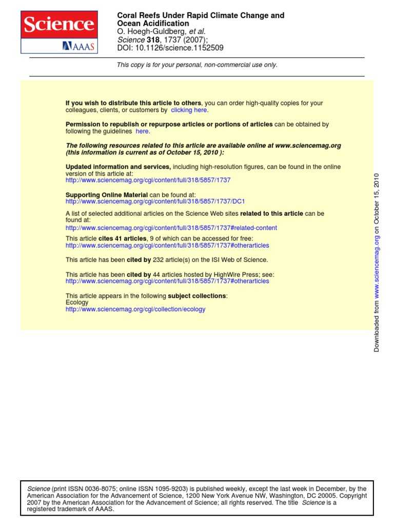 Coral Reefs Under Rapid Climate Change and Ocean Acidification | PDF ...