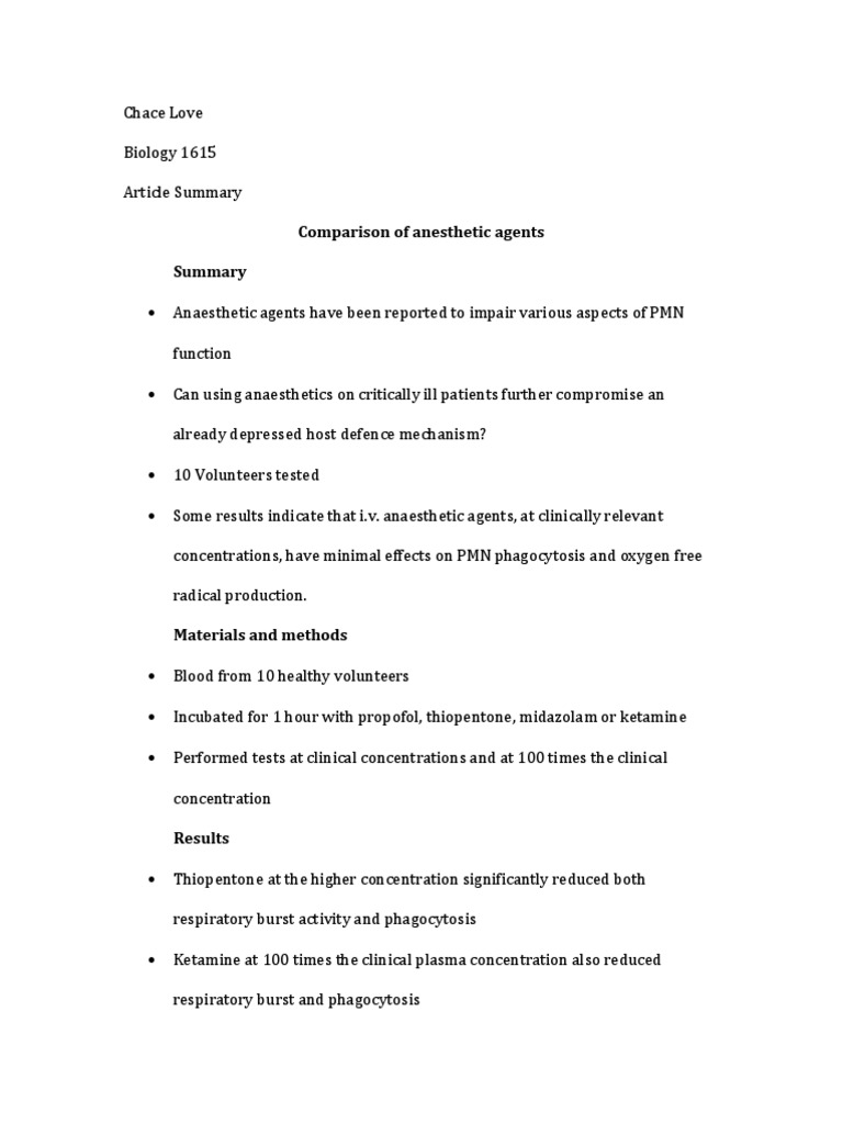 Anesthetic Agents and PMN Function Impact | PDF