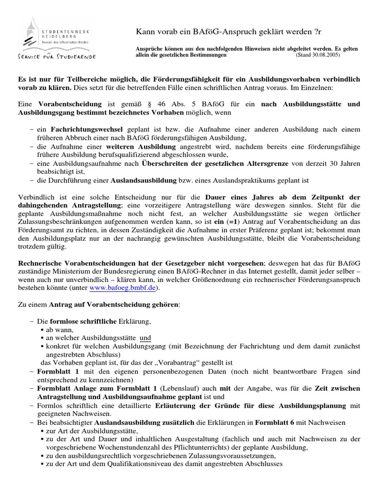 Bafog Antrag Auf Vorabentscheid