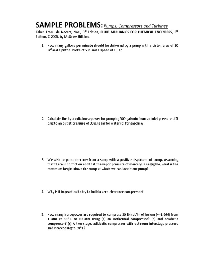 SAMPLE PROBLEMS Fluid Mechanics Pump DeNevers | PDF | Pump | Turbine