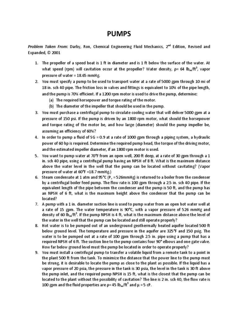 PUMPS Problems | PDF | Pump | Engines