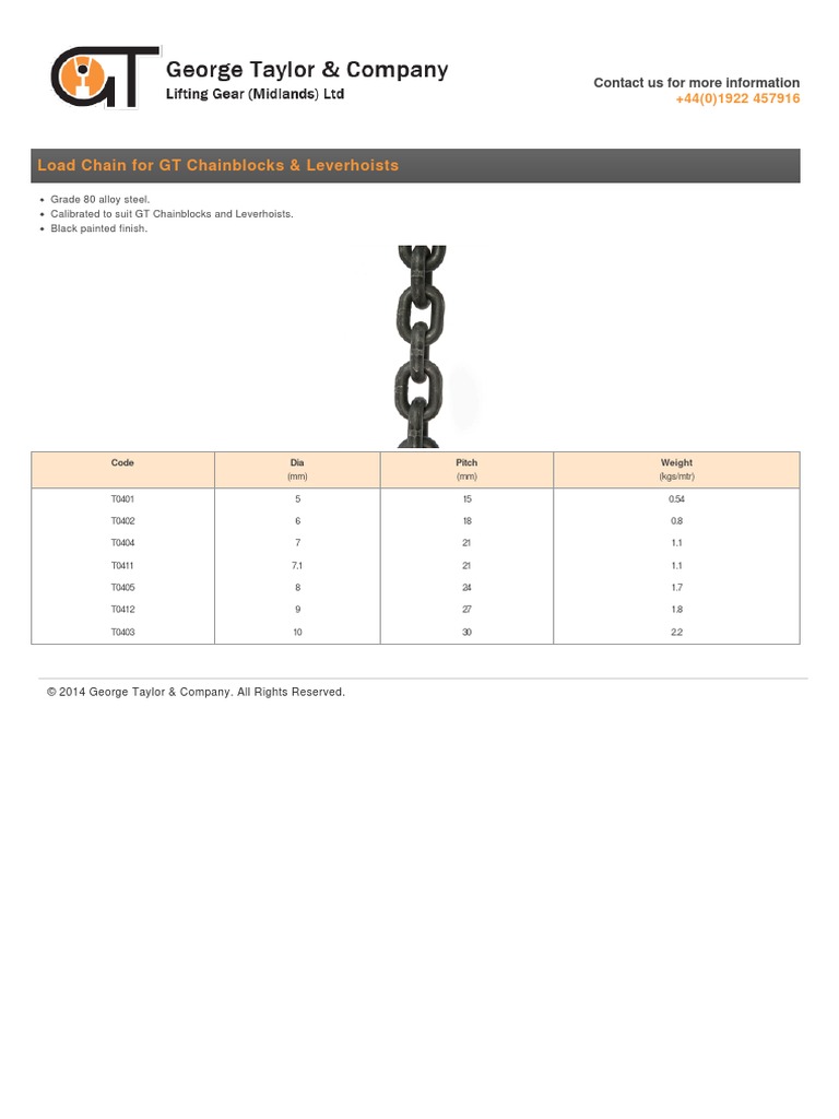 1168 Load Chain For GT Chainblocks and Leverhoists | PDF
