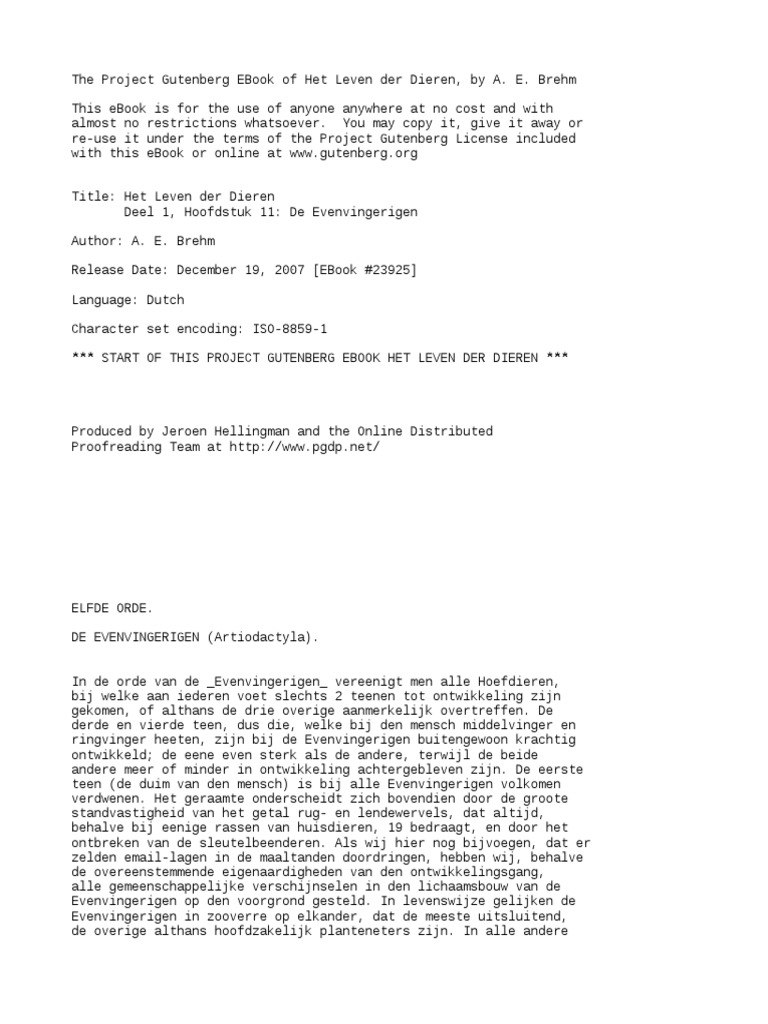 Het Leven Der Dieren Deel 1 Hoofdstuk 11 De Evenvingerigen By Brehm Alfred Edmund 1829 1884