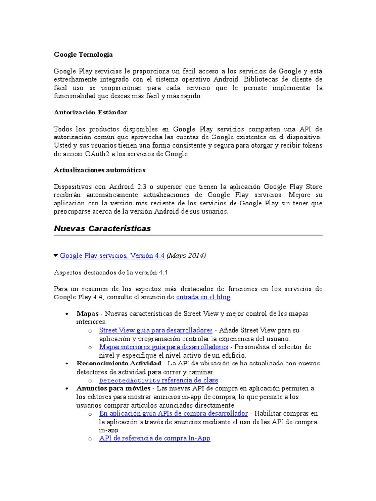 Google Play Services: Funciones y APIs | PDF | Google Play | Google