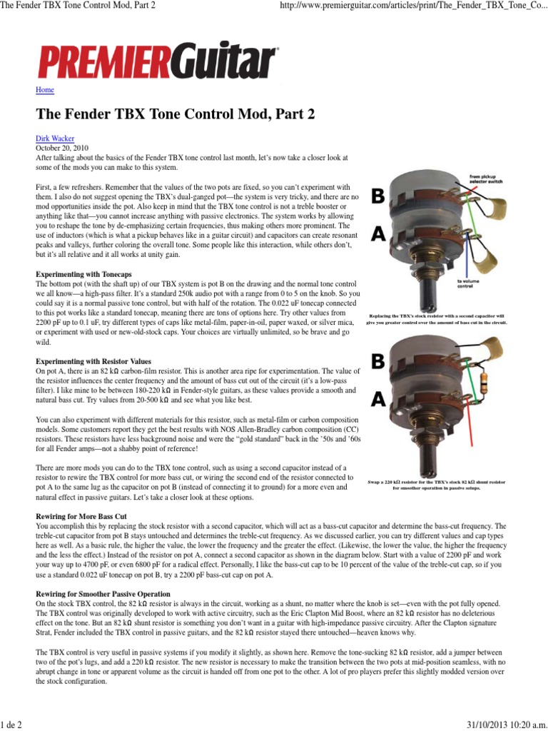 The Fender TBX Tone Control Mod, Part 2 | PDF | Resistor | Capacitor