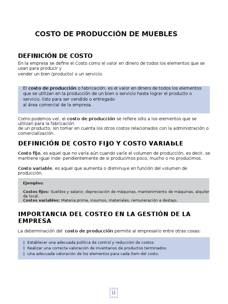 Costos de Muebles | PDF | Costo | Mercado (economía)