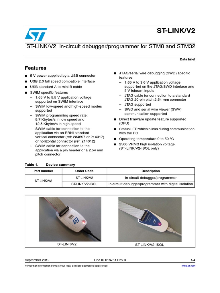 ST-LINK/V2 In-Circuit Debugger/programmer For STM8 and STM32 | PDF ...