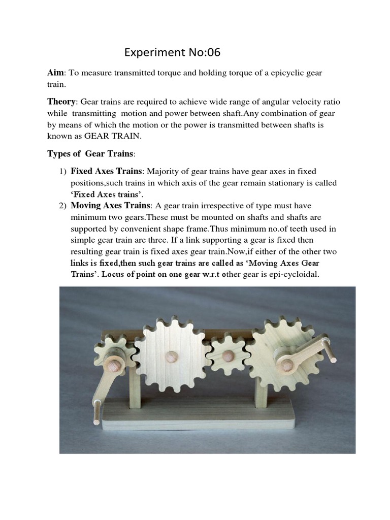 Epicyclic Gear Train Write Up PDF Gear Rotation Around A Fixed Axis