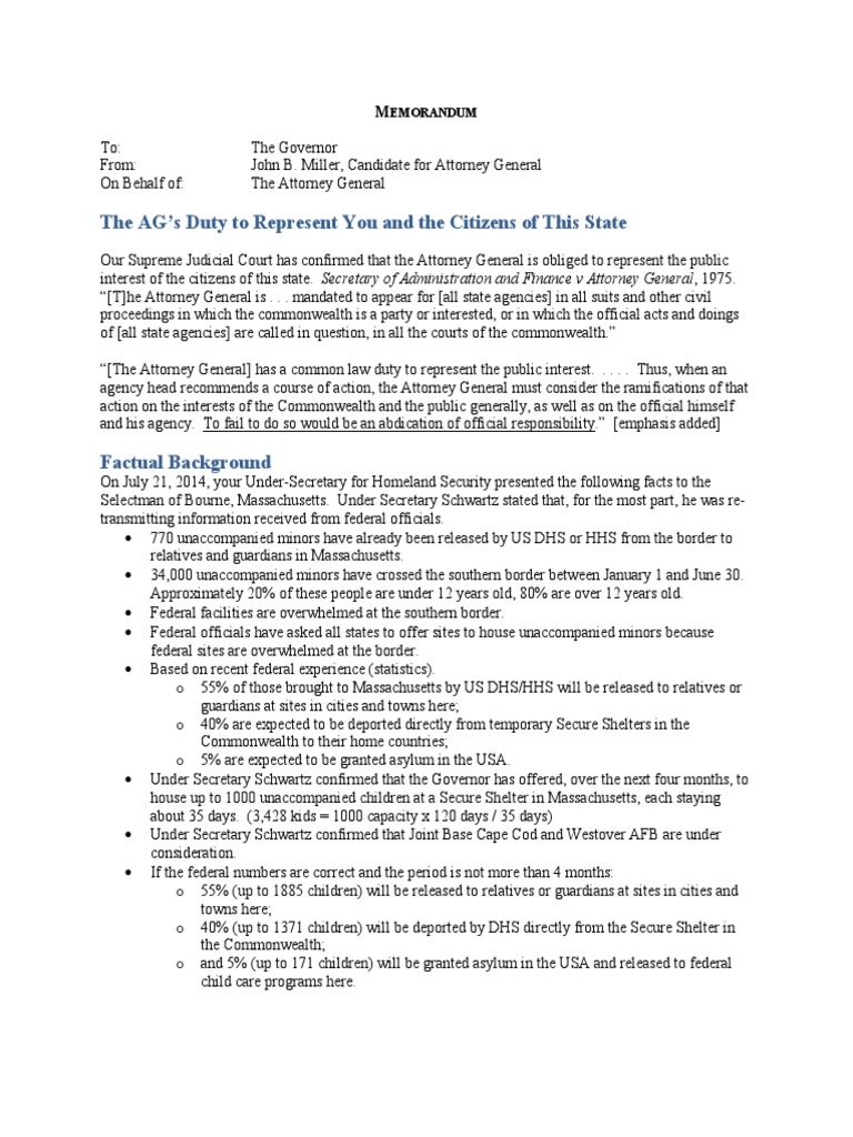 Memorandum To Governor Patrick | PDF | United States Department Of ...
