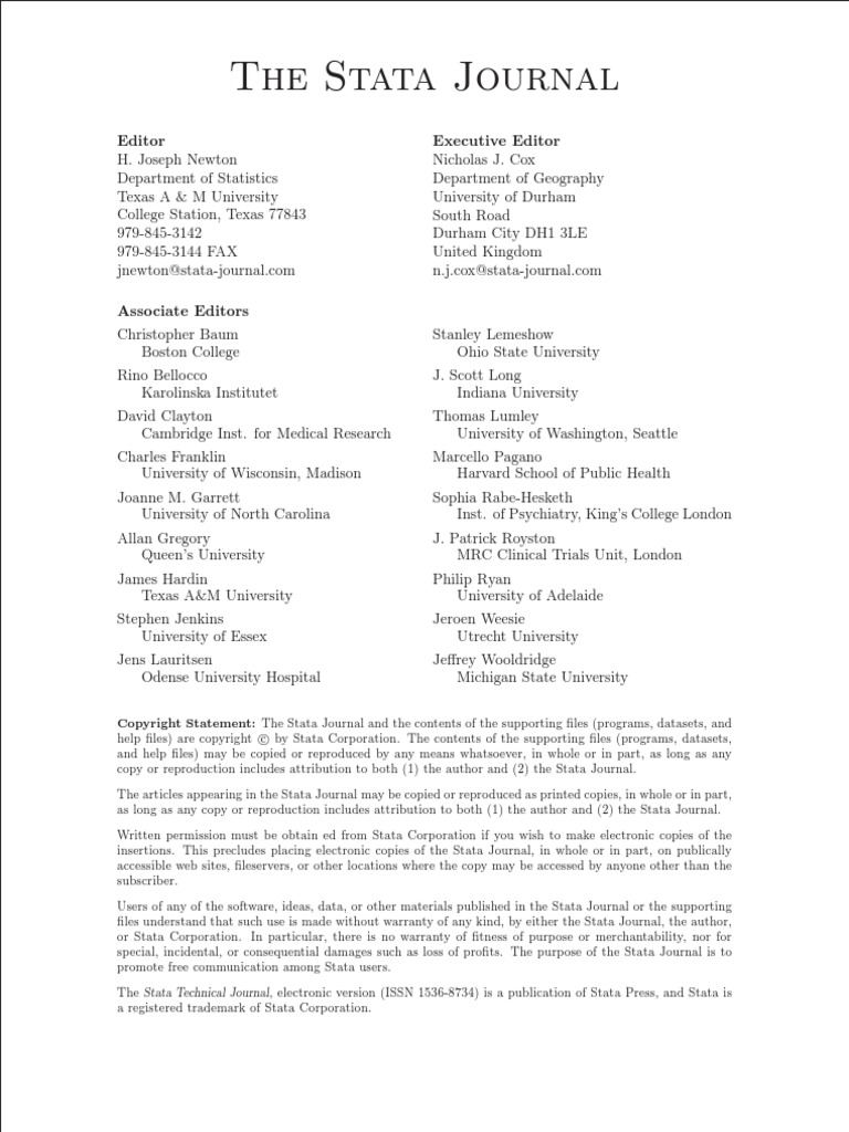 The Stata Journal Editor Executive Editor PDF Confounding