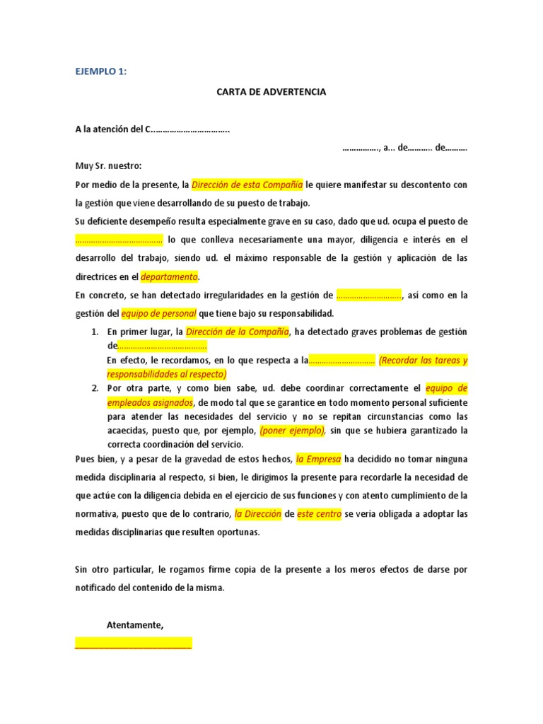 Carta Advertencia Al Trabajador | PDF
