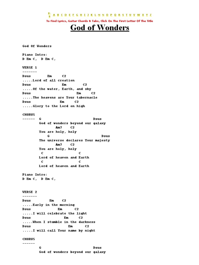 God of Wonders Chords and Lyrics | PDF | Art