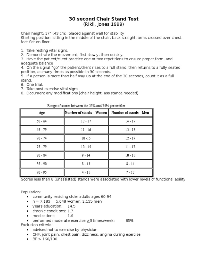 30-Second Chair Stand Test Norms | PDF | Self-Improvement