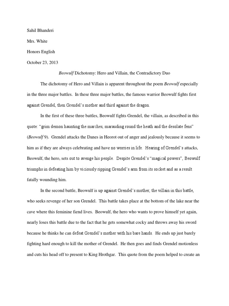Beowulf dichotomy essay picture