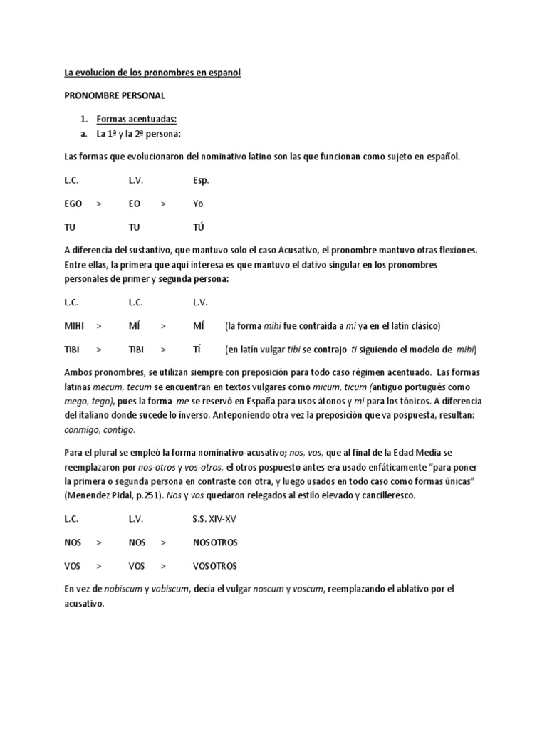 La Evolucion De Los Pronombres En Espanol Latin Adjetivo