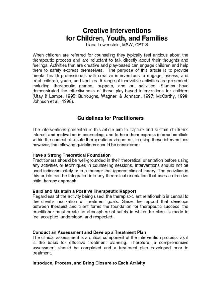 Creative Therapy Activities for Kids | PDF | Psychotherapy | Therapy