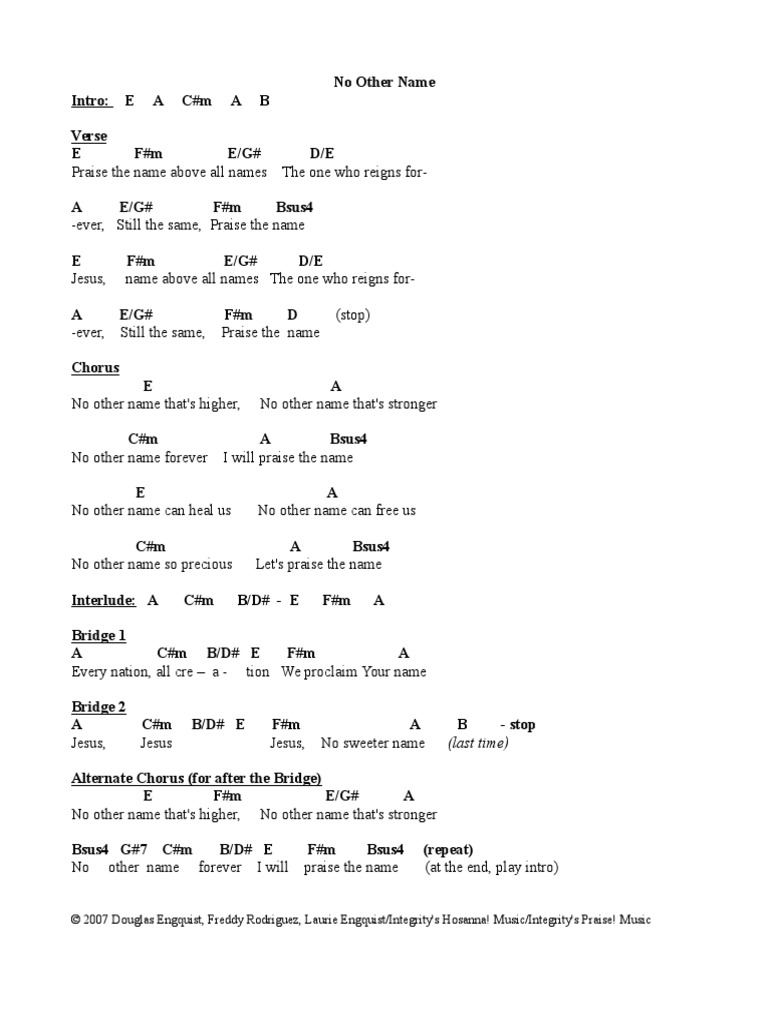 No Other Name Chords Pdf