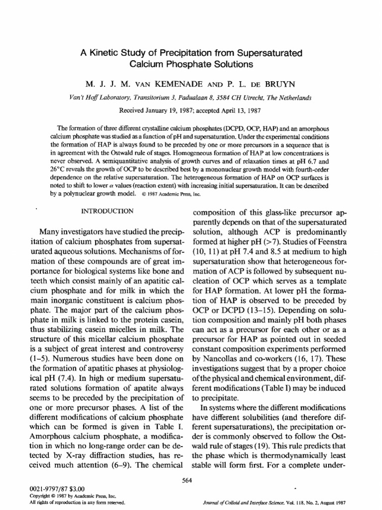A Kinetic Study of Precipitation From Supersaturated Calcium Phosphate ...