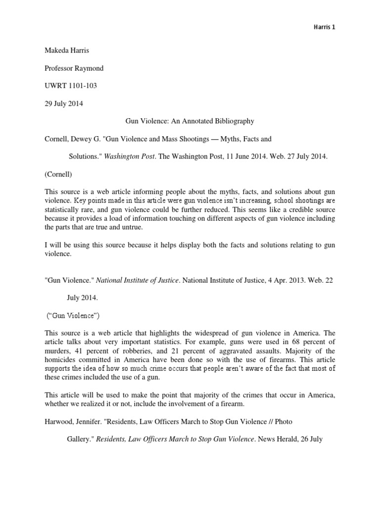 The annotated bibliography paper about school shooting picture