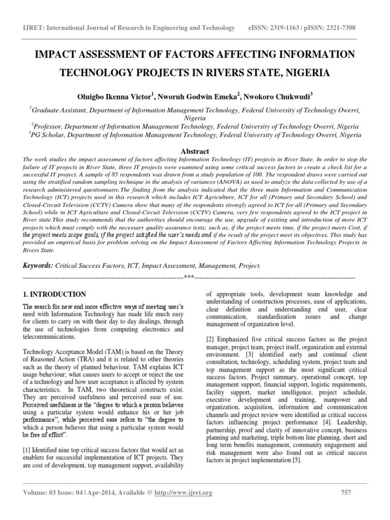 Impact Assessment of Factors Affecting Information Technology Projects ...