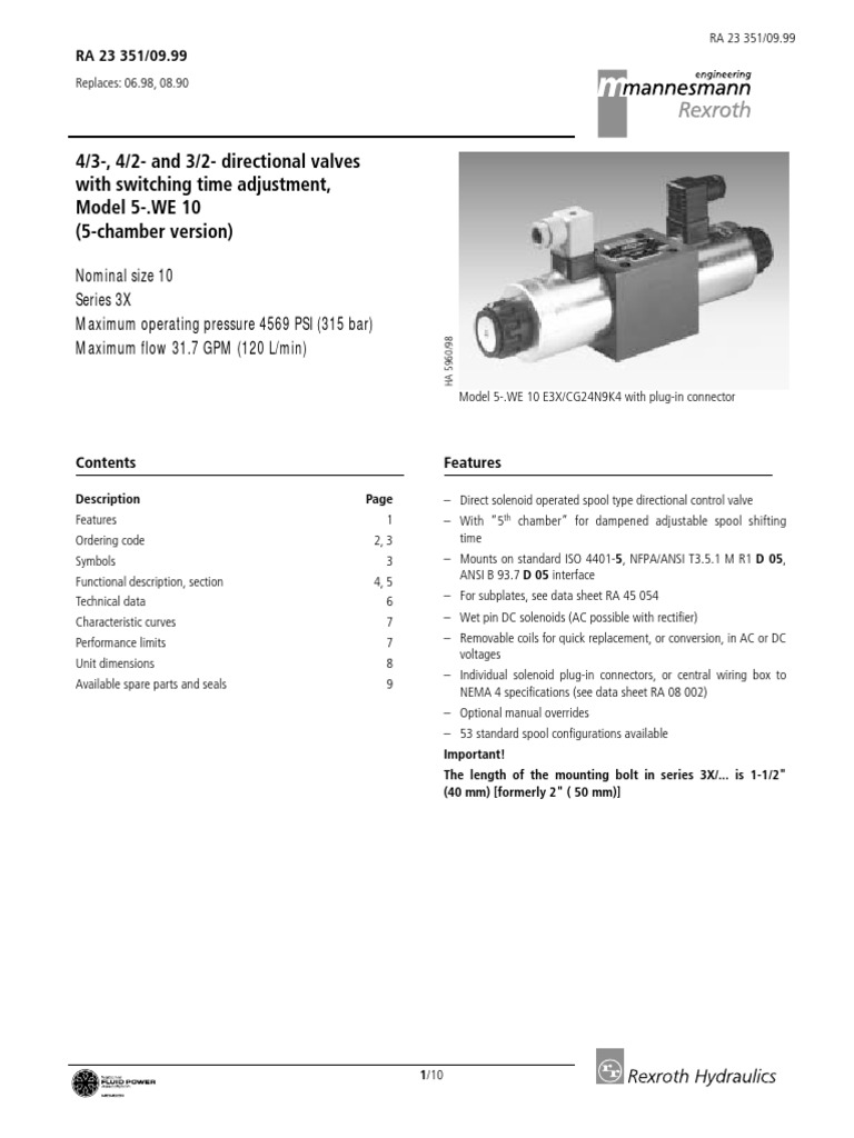 Rexroth 4we10 Data Sheet | PDF | Valve | Electrical Connector