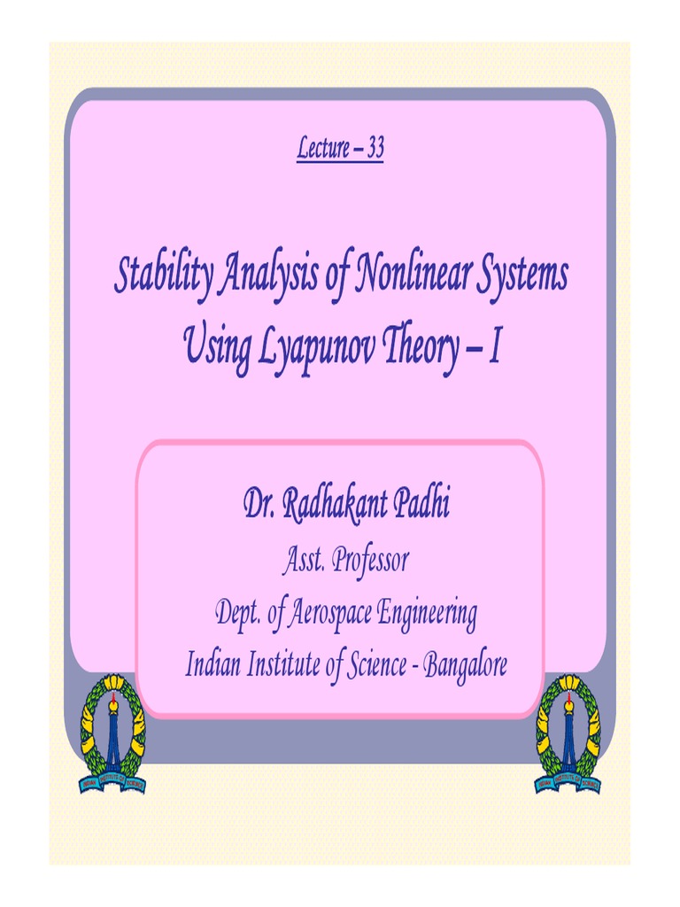 Stability Analysis Of Nonlinear Systems Using Lyapunov Theory I Pdf