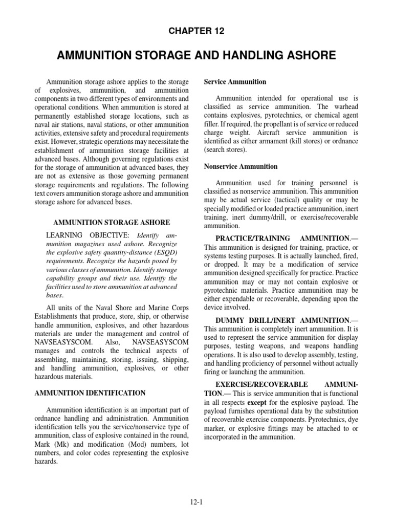 Ammunition Storage and Handling Ashore PDF Ammunition Propellant