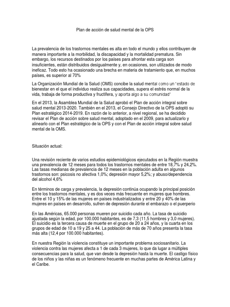 Plan de Acción Integral en Salud Mental | PDF | Salud mental | Adultos