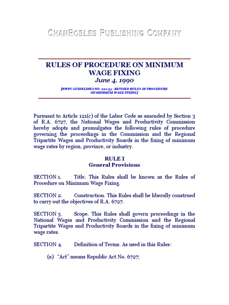 Rules of Procedure On Minimum Wage Fixing, June 4, 1990. Revised Rules