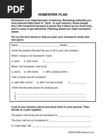 Homework Plan: Circle The Answer That Best Fits You or Fill in Your Own Answers