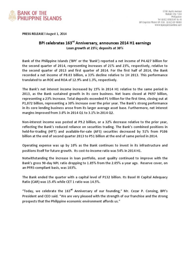 BPI: H1 Results | PDF