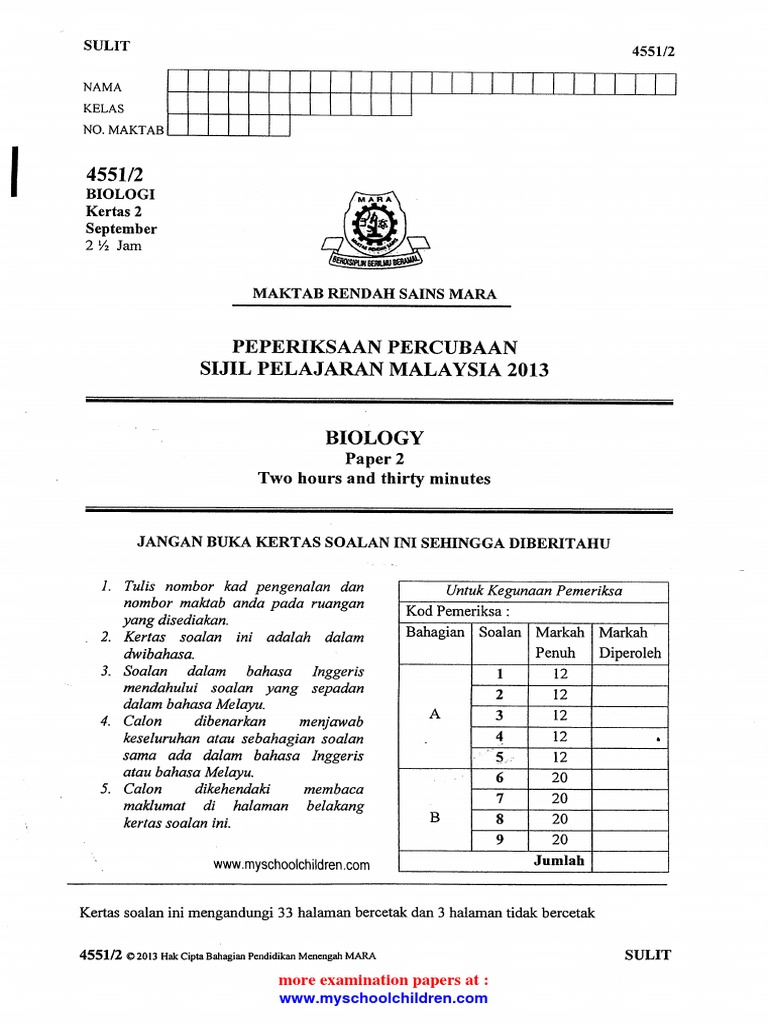 Biology Paper 2 3 Trial Spm 2013 Mrsm Gr Pdf