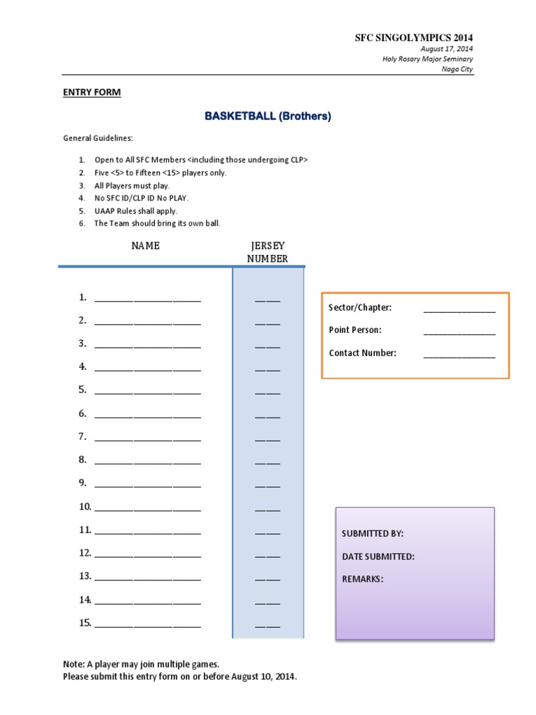 Singolympics 2014 - Entry Forms | PDF | Summer Olympic Sports | Sports