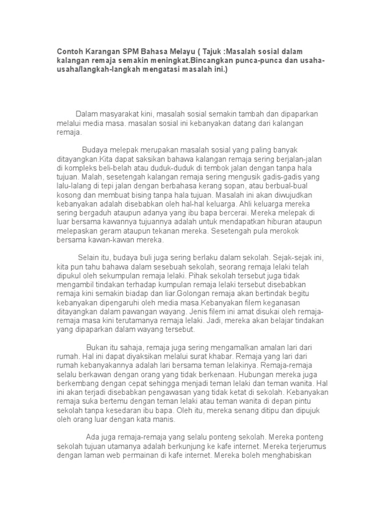 Contoh Karangan SPM Bahasa Melayu  PDF