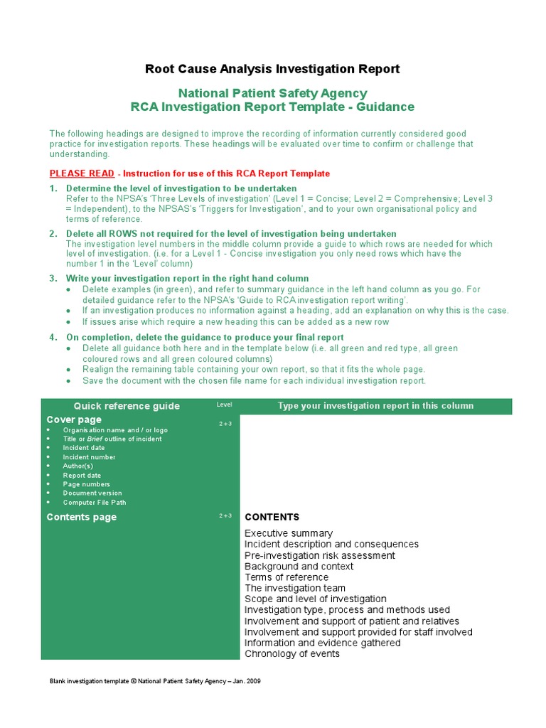 Root Cause Analysis Report Template | PDF