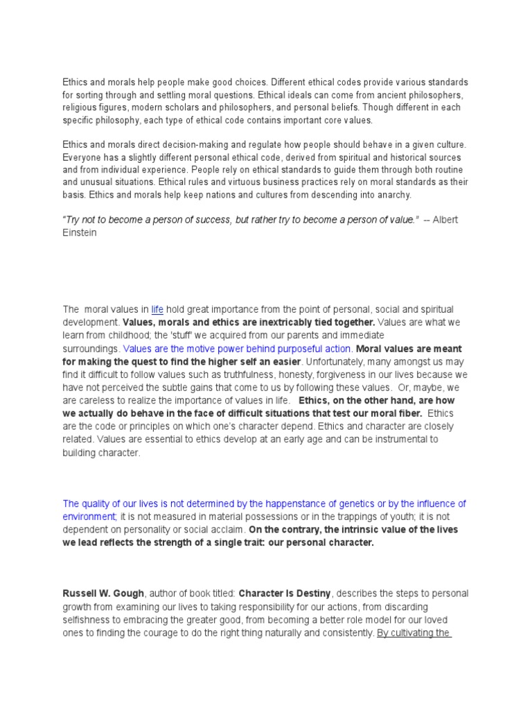 Ethics: Core Values and Personal Growth | PDF | Value (Ethics) | Morality