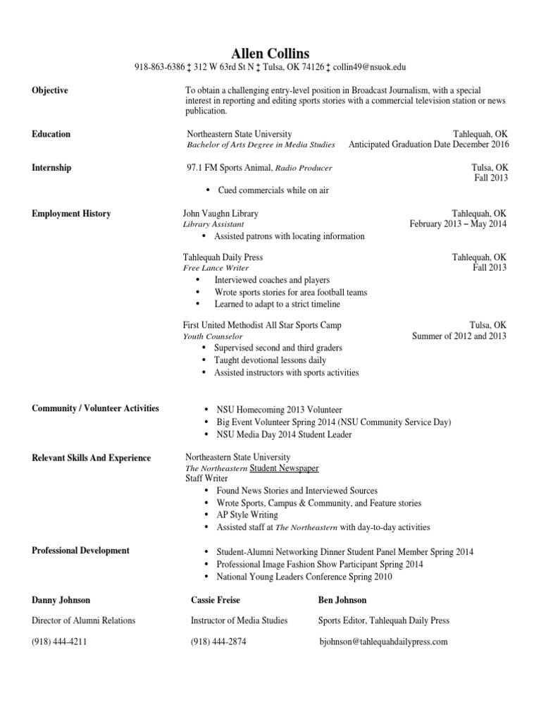 Entry-Level Broadcast Journalism Resume | PDF