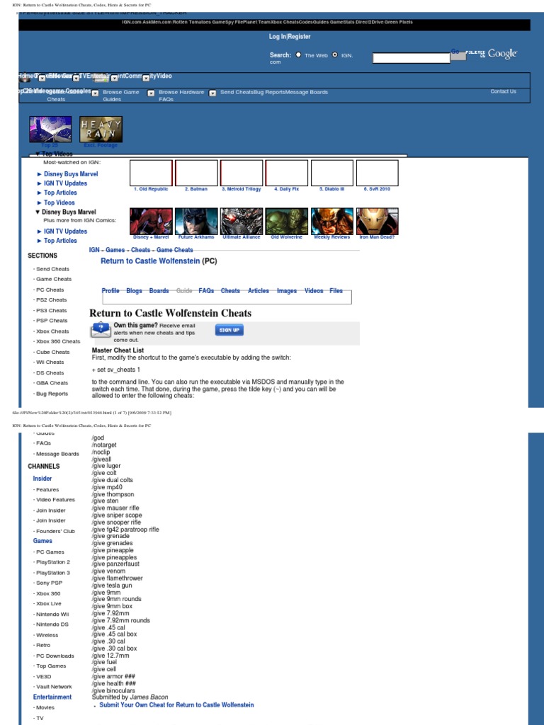Return To Castle Wolfenstein Cheats The Web Ign. Com Download Free