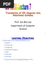 Translation of ER-diagram Into Relational Schema: Prof. Sin-Min Lee Department of Computer Science