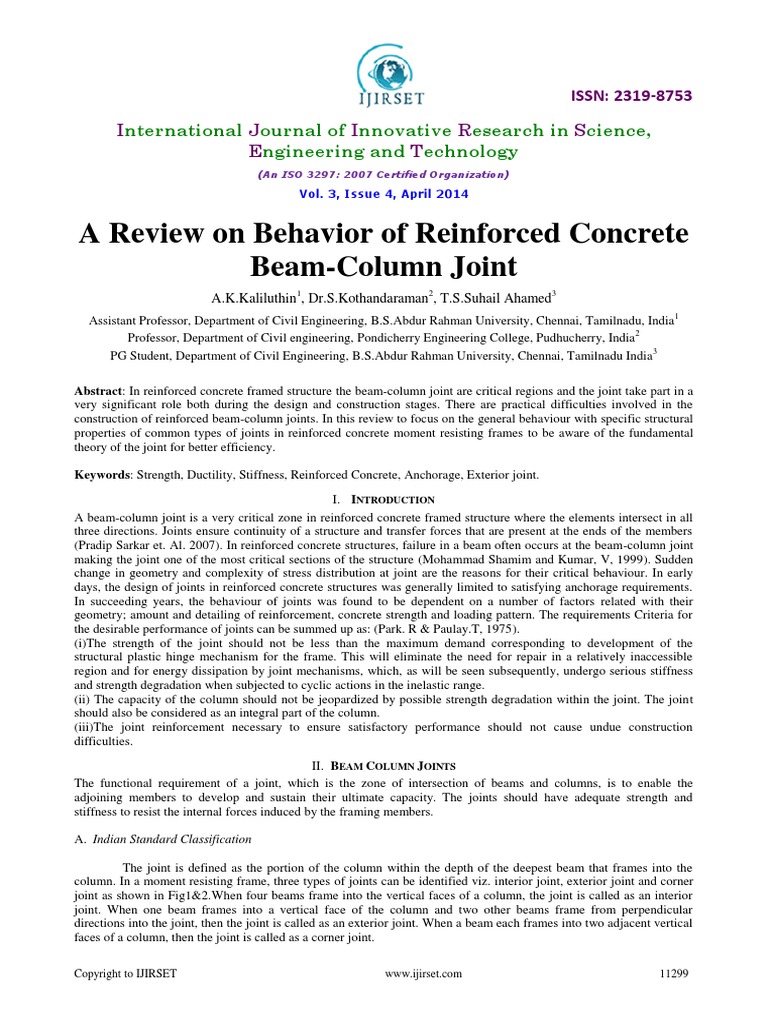 A Review On Behavior of Reinforced Concrete Beam-Column Joint | PDF ...
