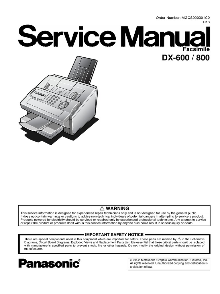Panasonic Panafax DX600 800 Service Manual | Fax | Image Scanner