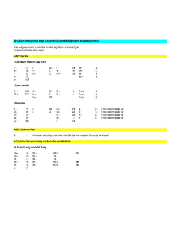 Activated Sludge System Design Spreadsheet | PDF | Anaerobic Digestion ...